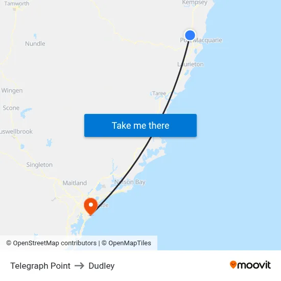 Telegraph Point to Dudley map