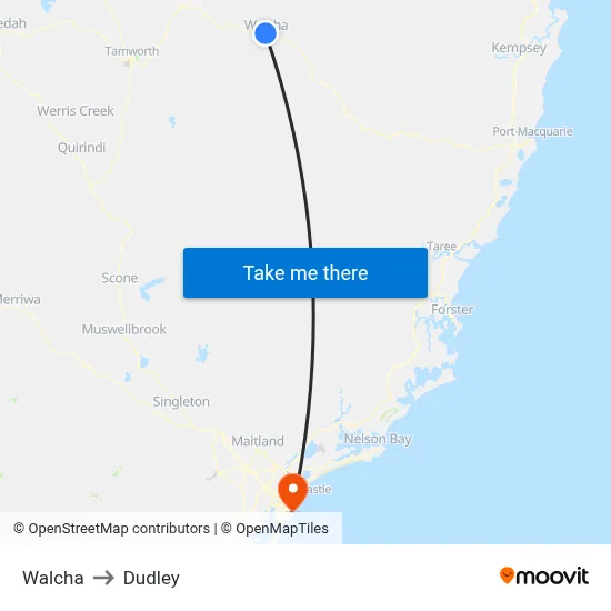 Walcha to Dudley map