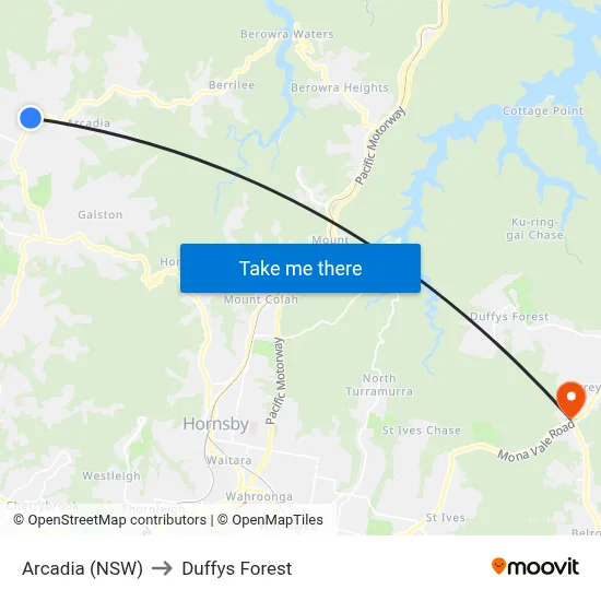 Arcadia (NSW) to Duffys Forest map