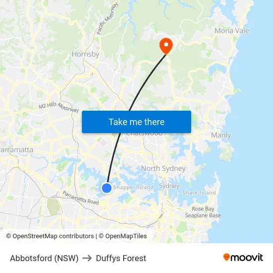 Abbotsford (NSW) to Duffys Forest map