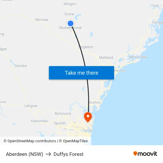 Aberdeen (NSW) to Duffys Forest map