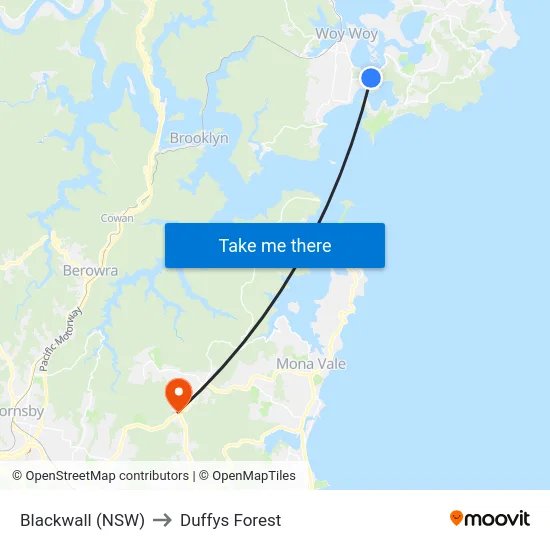 Blackwall (NSW) to Duffys Forest map