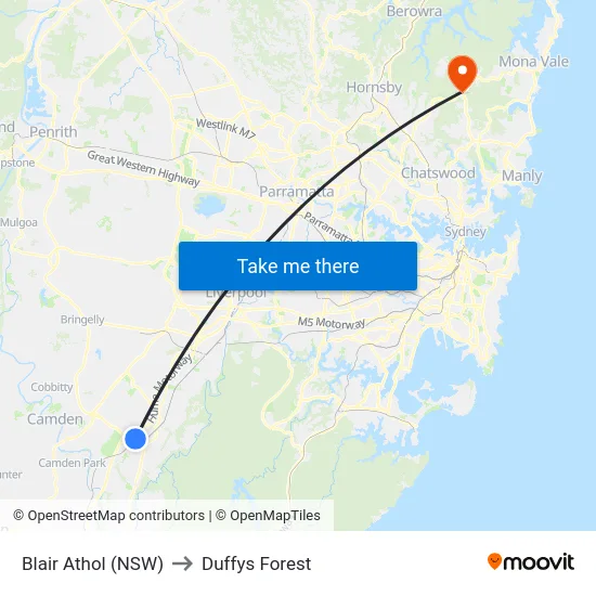 Blair Athol (NSW) to Duffys Forest map