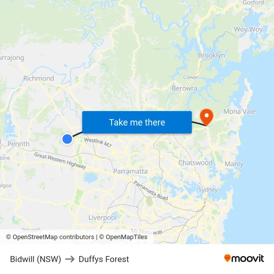 Bidwill (NSW) to Duffys Forest map
