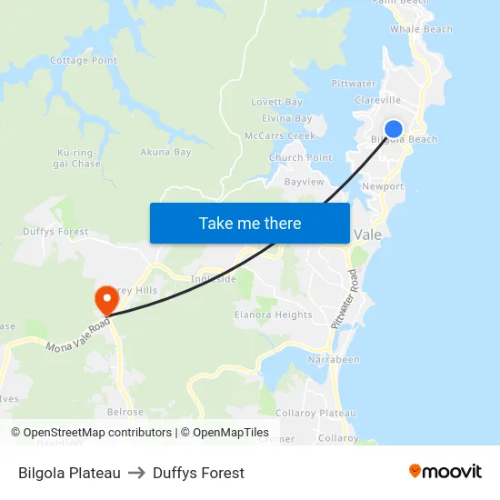 Bilgola Plateau to Duffys Forest map