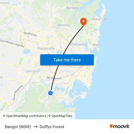 Bangor (NSW) to Duffys Forest map