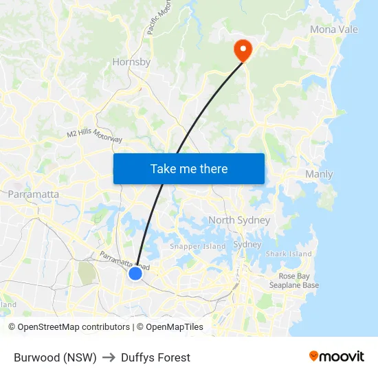 Burwood (NSW) to Duffys Forest map