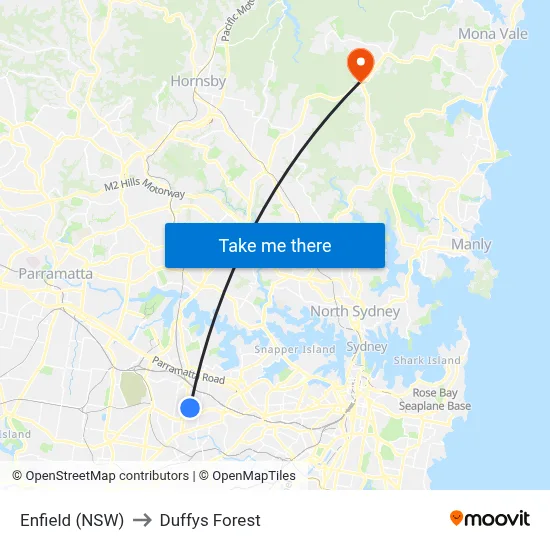Enfield (NSW) to Duffys Forest map