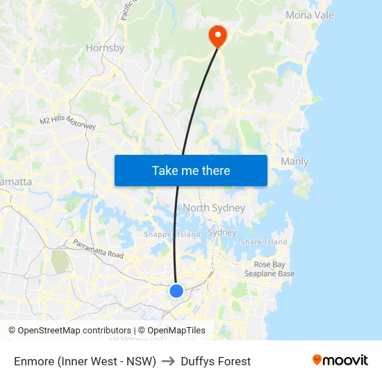 Enmore (Inner West - NSW) to Duffys Forest map