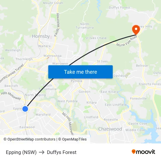 Epping (NSW) to Duffys Forest map