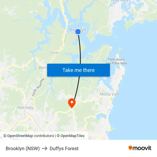 Brooklyn (NSW) to Duffys Forest map