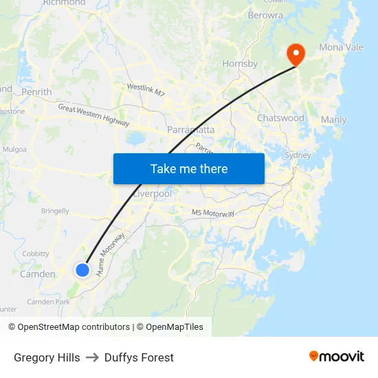 Gregory Hills to Duffys Forest map