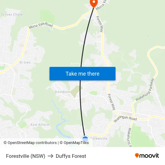Forestville (NSW) to Duffys Forest map