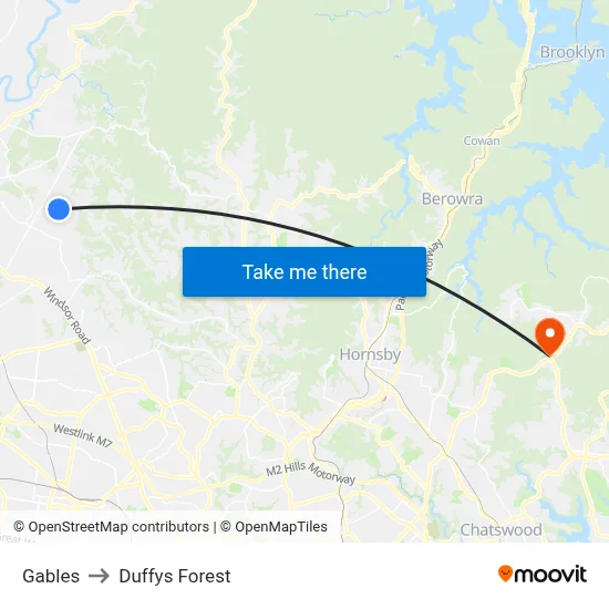 Gables to Duffys Forest map
