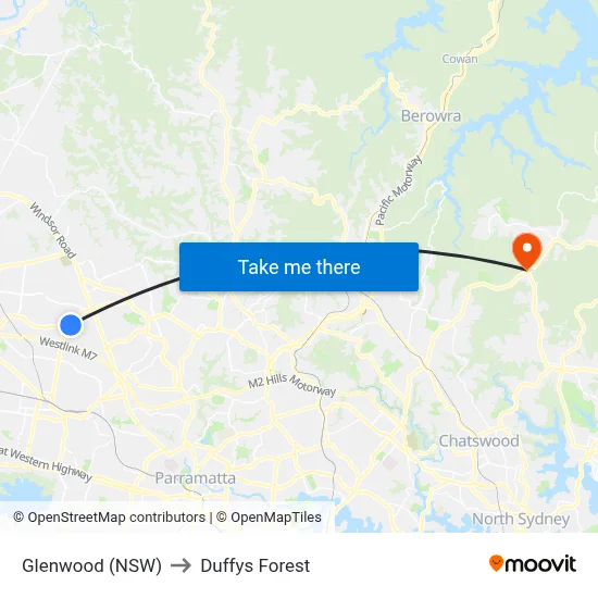 Glenwood (NSW) to Duffys Forest map