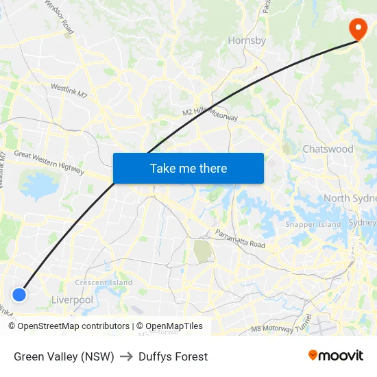 Green Valley (NSW) to Duffys Forest map