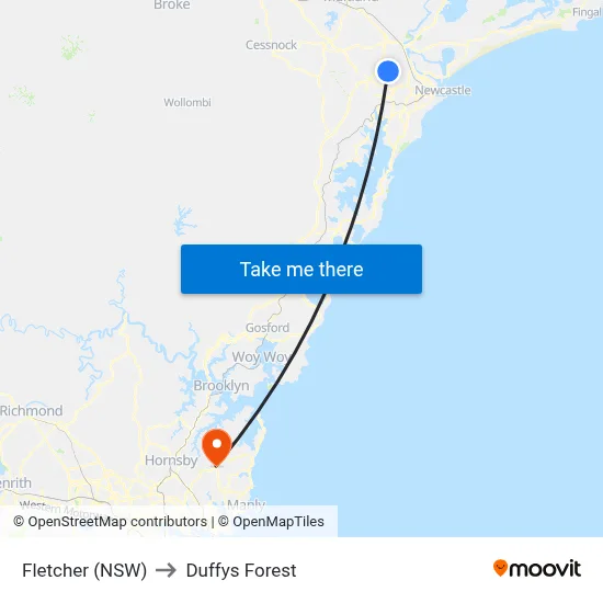 Fletcher (NSW) to Duffys Forest map
