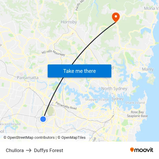 Chullora to Duffys Forest map