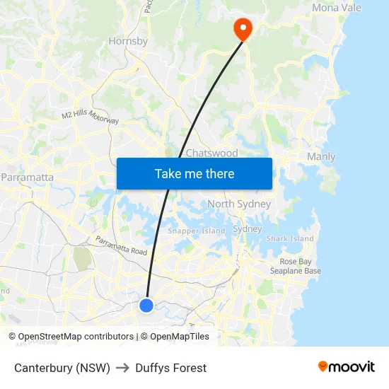 Canterbury (NSW) to Duffys Forest map