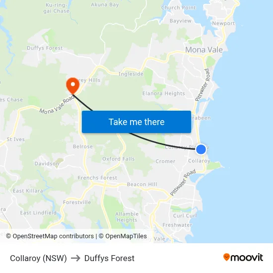 Collaroy (NSW) to Duffys Forest map
