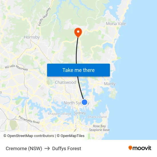 Cremorne (NSW) to Duffys Forest map