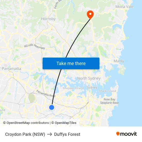 Croydon Park (NSW) to Duffys Forest map
