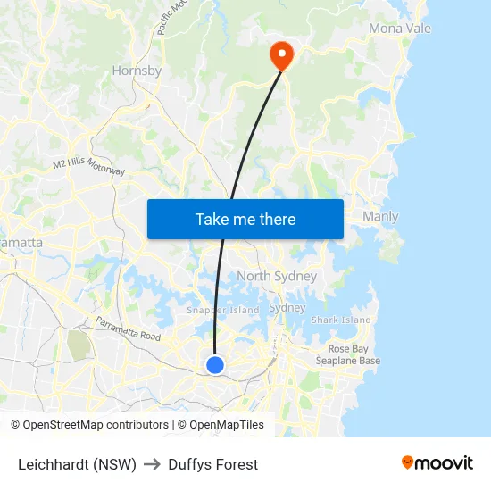 Leichhardt (NSW) to Duffys Forest map