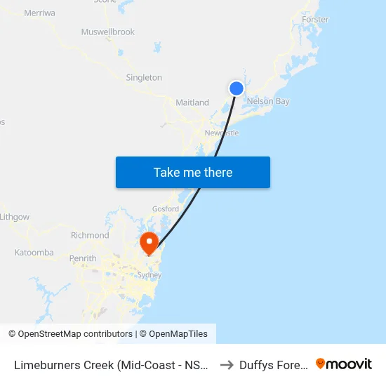 Limeburners Creek (Mid-Coast - NSW) to Duffys Forest map