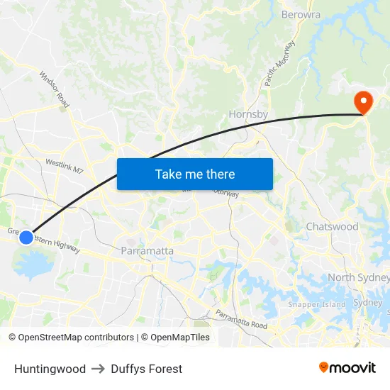 Huntingwood to Duffys Forest map