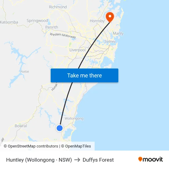 Huntley (Wollongong - NSW) to Duffys Forest map