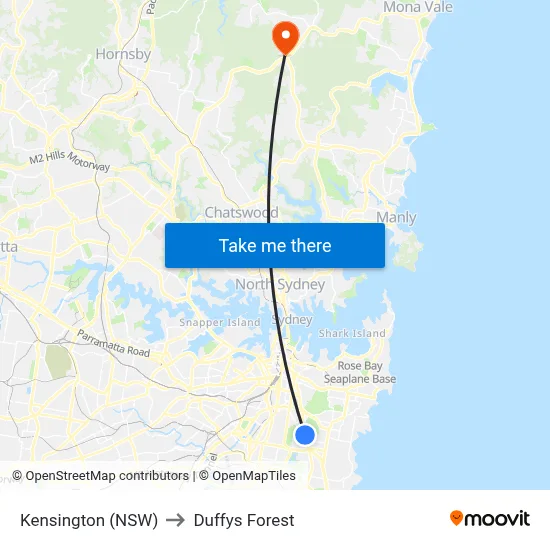 Kensington (NSW) to Duffys Forest map
