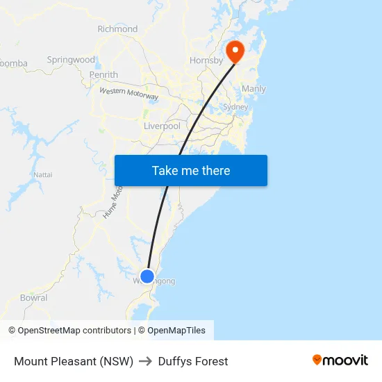 Mount Pleasant (NSW) to Duffys Forest map
