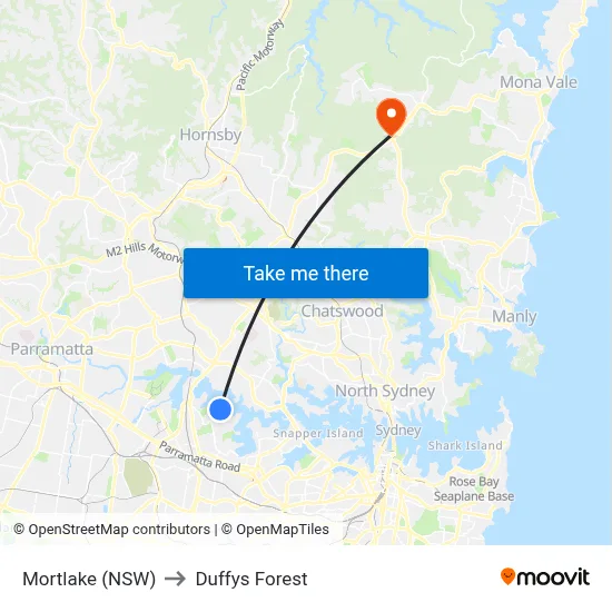 Mortlake (NSW) to Duffys Forest map