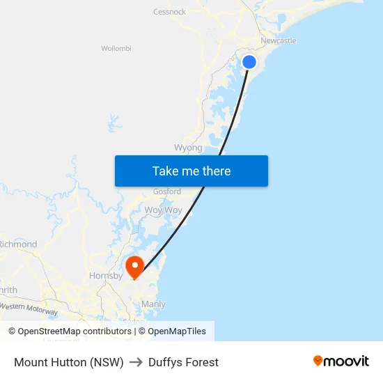 Mount Hutton (NSW) to Duffys Forest map