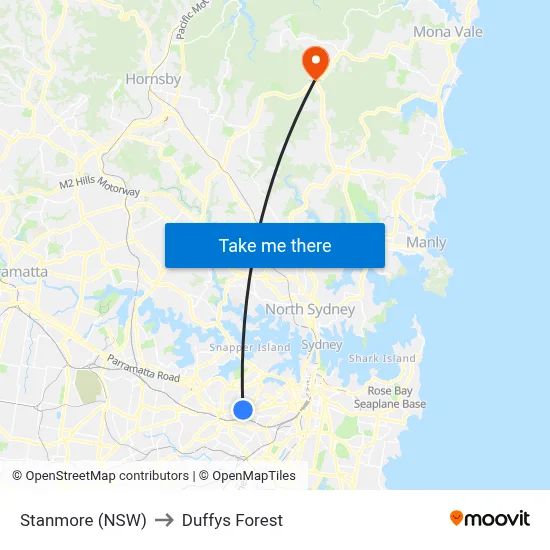 Stanmore (NSW) to Duffys Forest map