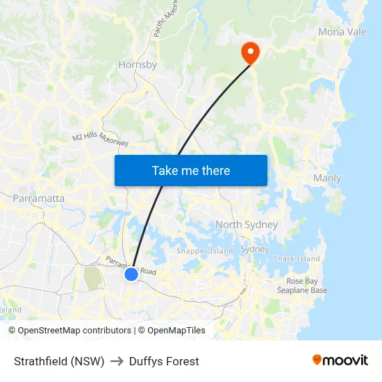 Strathfield (NSW) to Duffys Forest map