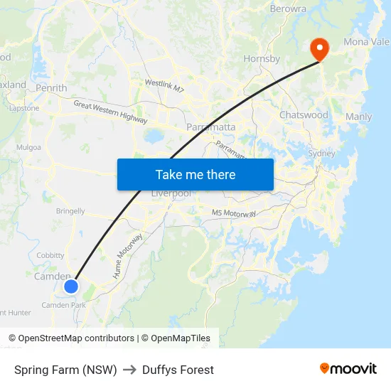 Spring Farm (NSW) to Duffys Forest map
