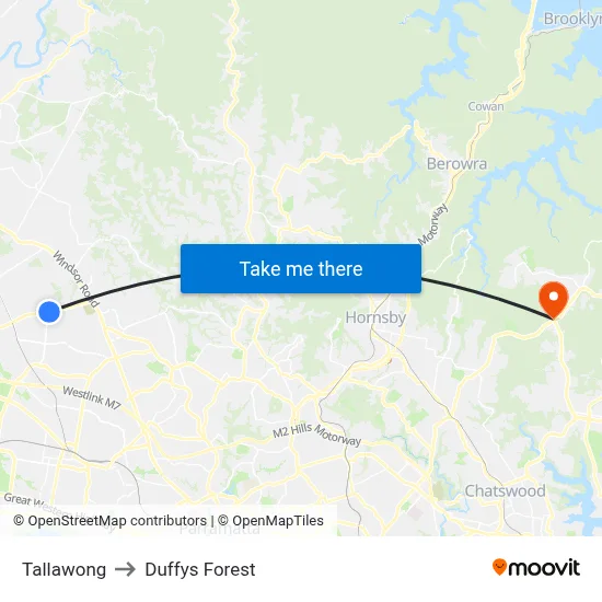 Tallawong to Duffys Forest map