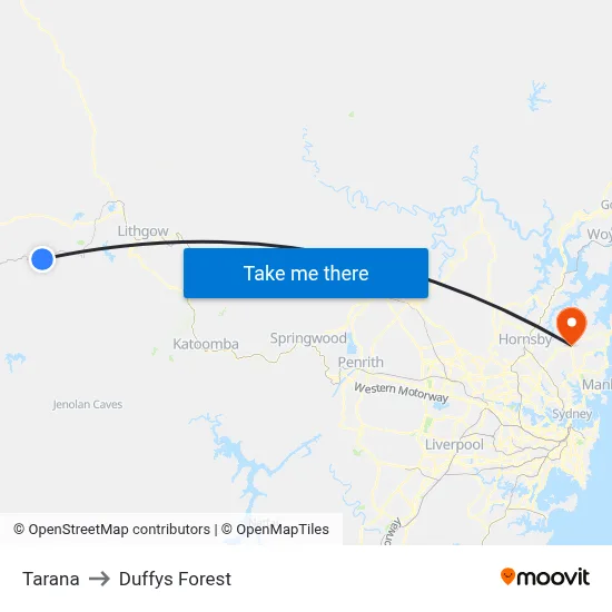 Tarana to Duffys Forest map