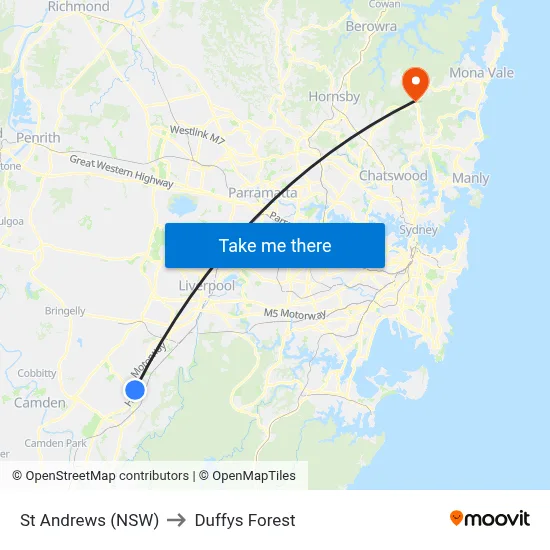 St Andrews (NSW) to Duffys Forest map