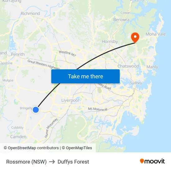 Rossmore (NSW) to Duffys Forest map