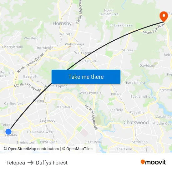 Telopea to Duffys Forest map