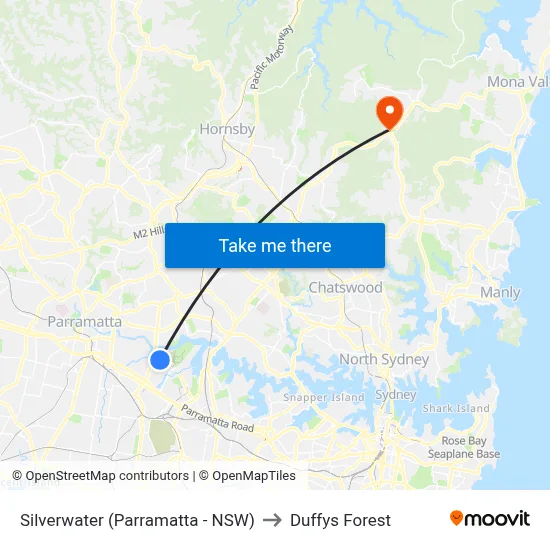 Silverwater (Parramatta - NSW) to Duffys Forest map