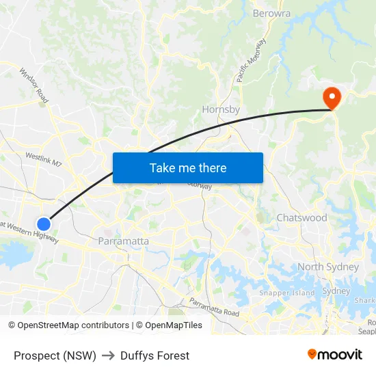 Prospect (NSW) to Duffys Forest map