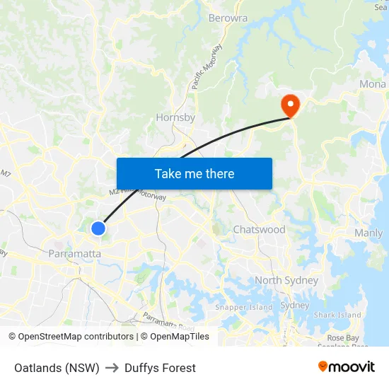 Oatlands (NSW) to Duffys Forest map