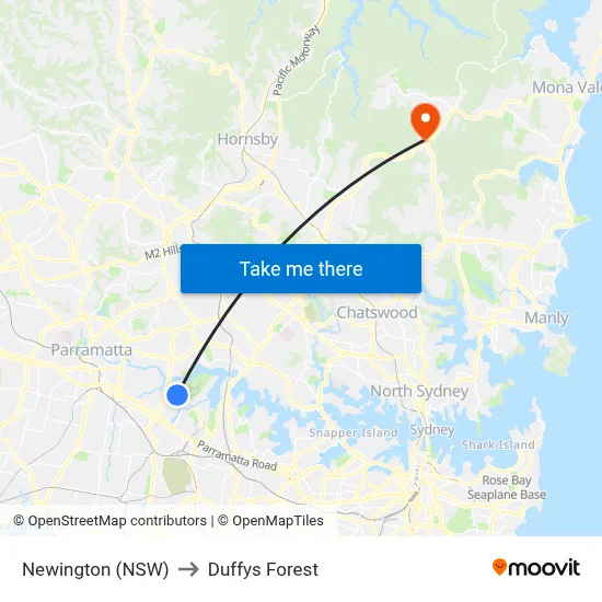 Newington (NSW) to Duffys Forest map