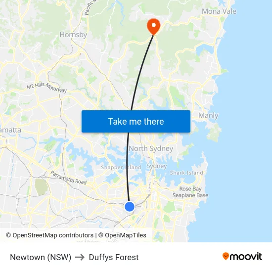 Newtown (NSW) to Duffys Forest map