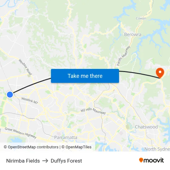 Nirimba Fields to Duffys Forest map