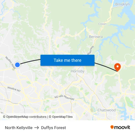 North Kellyville to Duffys Forest map