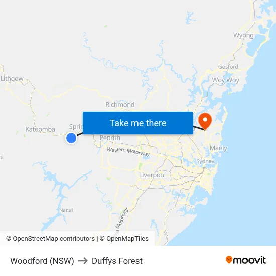 Woodford (NSW) to Duffys Forest map